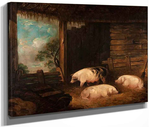 Three Pigs In A Byre By George Morland