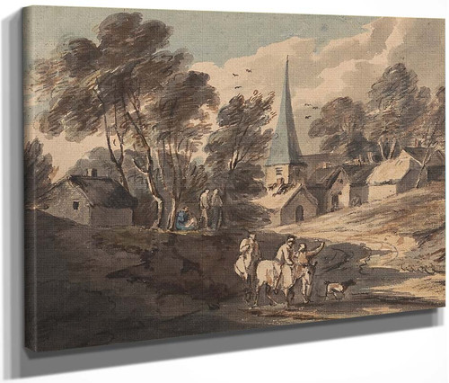 Travellers On Horseback Approaching A Village With A Spire By Thomas Gainsborough  By Thomas Gainsborough