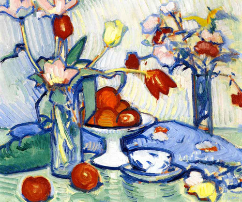 Tulips And Fruit By Samuel John Peploe