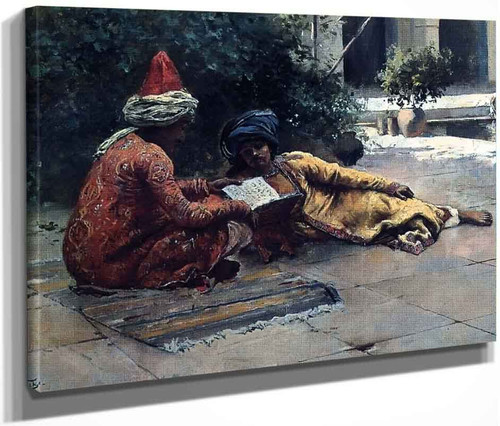 Two Arabs Reading In A Courtyard By Edwin Lord Weeks