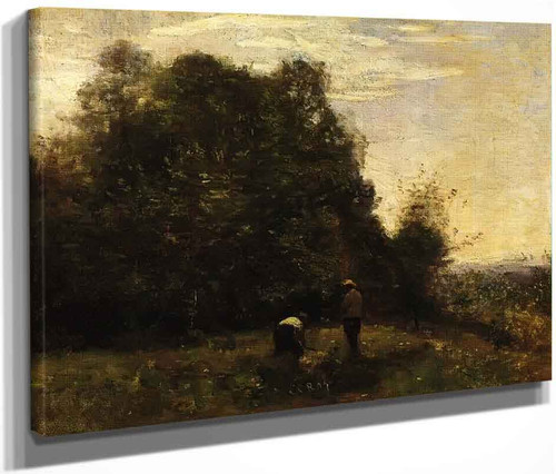 Two Figures Working In The Fields By Jean Baptiste Camille Corot By Jean Baptiste Camille Corot