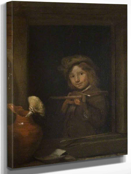 Boy At A Window With A Crossbow By Godfried Schalcken