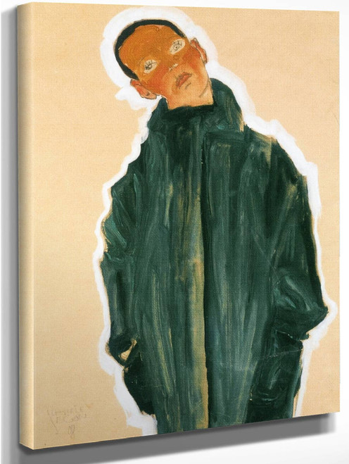 Boy In Green Coat By Egon Schiele