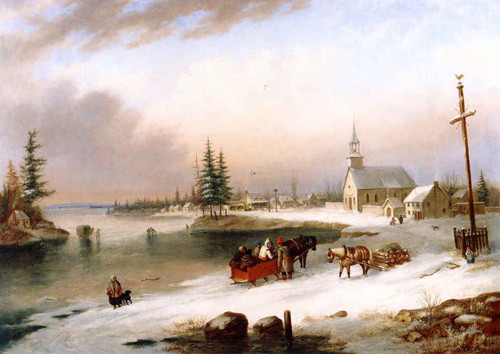 Village Scene In Winter By Cornelius Krieghoff By Cornelius Krieghoff