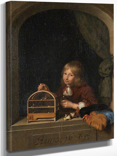 Boy With A Birdcage By Caspar Netscher