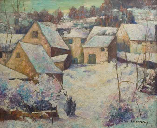 Village Snow Scene By Victor Charreton