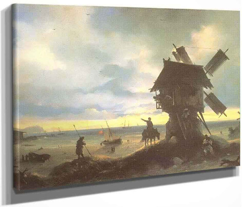 Windmill On The Sea Coast. By Ivan Constantinovich Aivazovsky By Ivan Constantinovich Aivazovsky