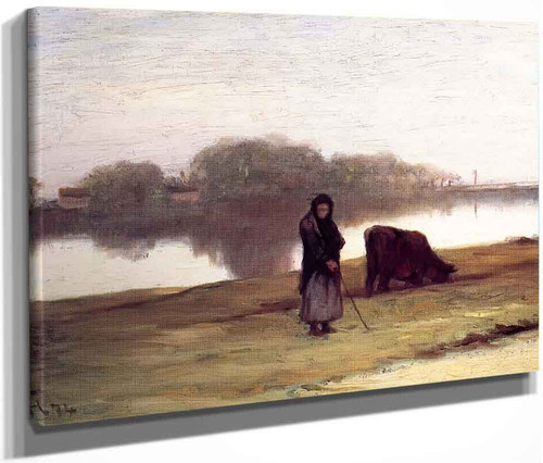 Woman With Cow By William Morris Hunt  By William Morris Hunt