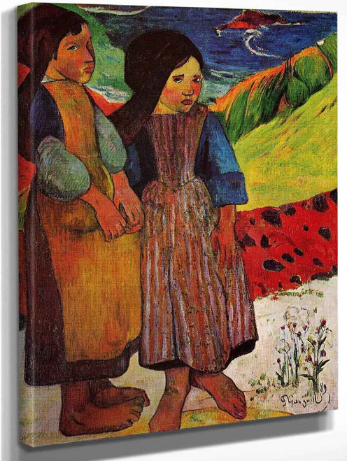 Breton Girls By The Sea By Paul Gauguin