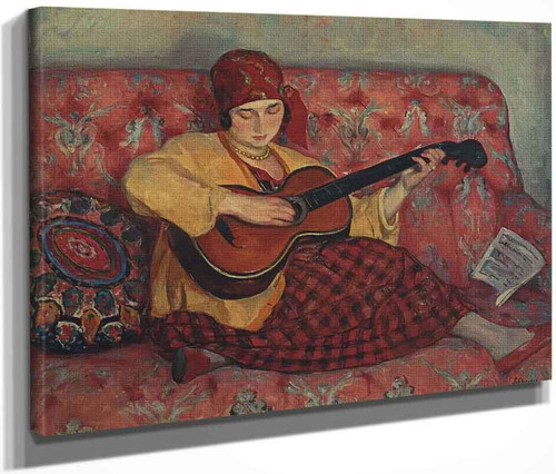 Young Girl With Guitar By Henri Lebasque By Henri Lebasque
