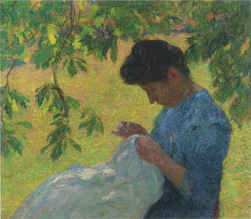 Young Woman Sewing In Garden By Henri Martin By Henri Martin
