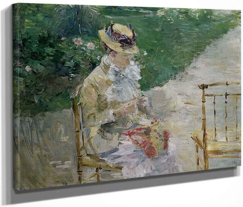 Young Woman Sewing In The Garden By Berthe Morisot