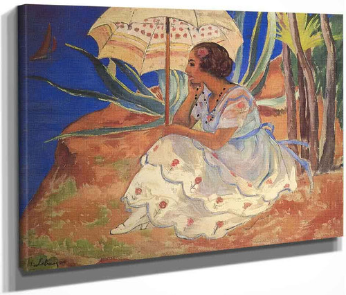 Young Woman With Umbrella At St Maxime By Henri Lebasque By Henri Lebasque