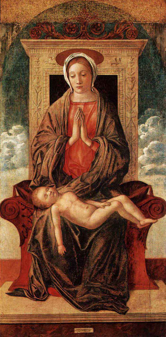 Madonna Enthroned Adoring The Sleeping Child By Giovanni Bellini