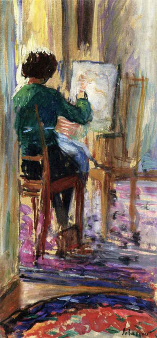 Marthe At Her Easel By Henri Lebasque By Henri Lebasque