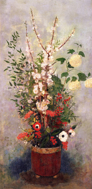 Vase Of Flowers With Branches Of A Flowering Apple Tree By Odilon Redon