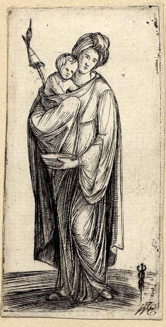 Woman Standing, Holding A Child And A Distaff By Jacopo Barbari  By Jacopo Barbari