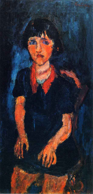 Young Girl In Blue Dress With Red Collar By Chaim Soutine
