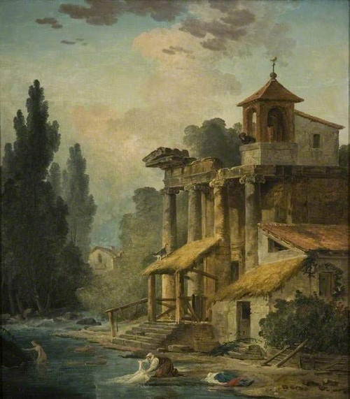 A Caprice With A Hermitage By Hubert Robert