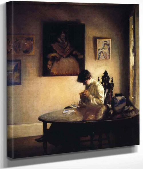 A Girl Crocheting By Edmund Tarbell