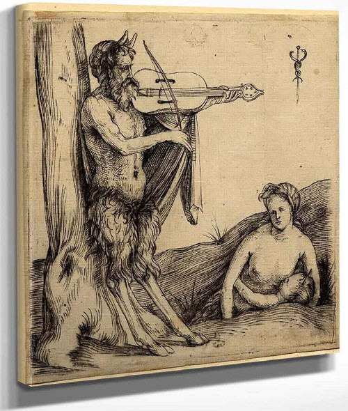 A Satyr Playing A Violin, With His Wife And Child Beside Him By Jacopo Barbari By Jacopo Barbari