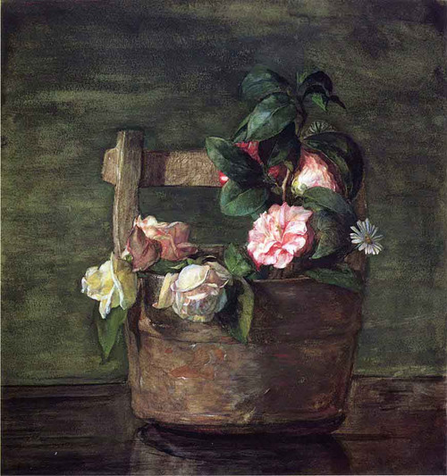 Camellias And Roses In Japanese Vase Of Earthenware With Crackle By John La Farge By John La Farge