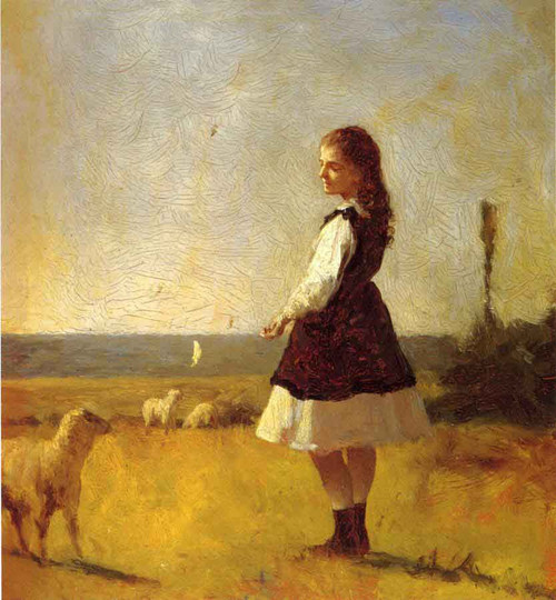 Feeding The Lamb By Eastman Johnson By Eastman Johnson