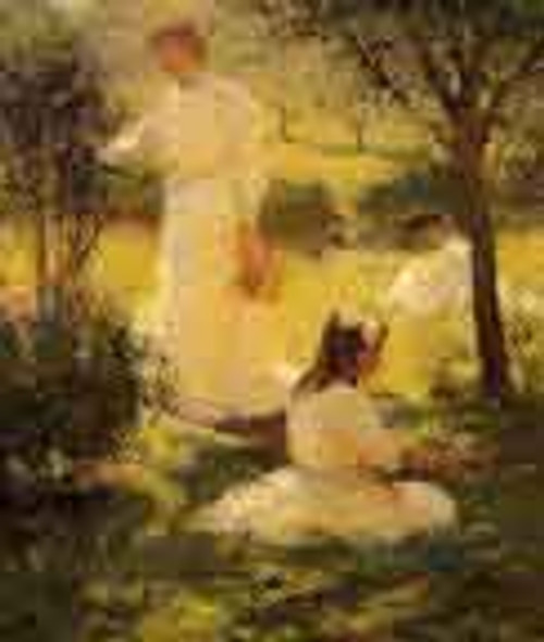 Girls In The Garden By Frank W. Benson By Frank W. Benson