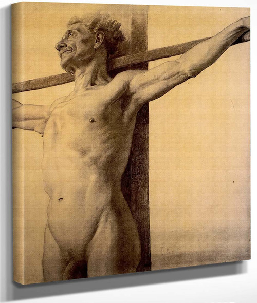 Half Length Nude With His Arms Extended Upon A Cross By Theodore Clement Steele