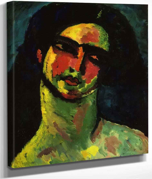 Head Of An Italian Woman Witih Black Hair From The Front By Alexei Jawlensky By Alexei Jawlensky