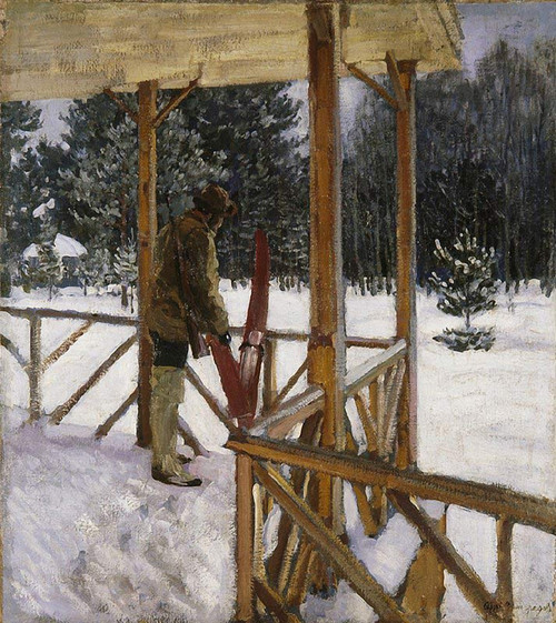 Hunter With Skis By Sergei Arsenevich Vinogradov Russian