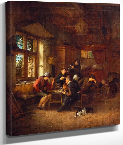 Interior Of A Tavern With Five Peasants And A Woman By Adriaen Van Ostade By Adriaen Van Ostade