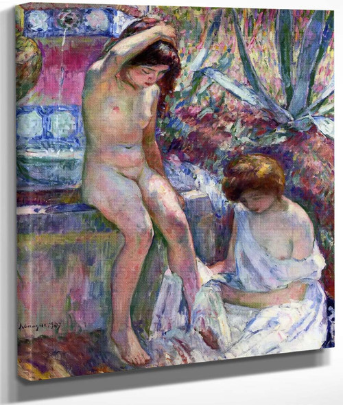 Marthe And Madame Lebasque At The Fountain By Henri Lebasque By Henri Lebasque