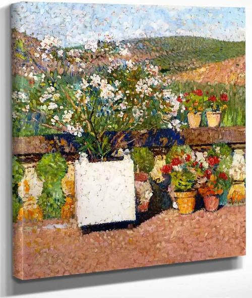 Planter With Oleanders And Pots Of Geraniums On The Terrace At Marquayrol In Summer By Henri Martin By Henri Martin