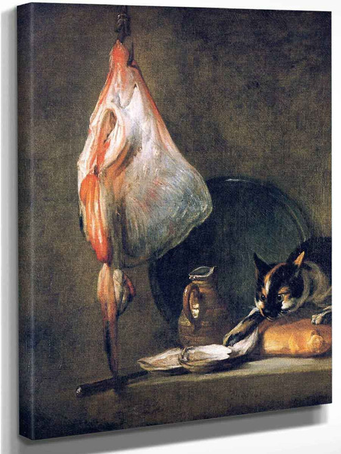 Cat With Ray, Oysters, Pitcher And Loaf Of Bread By Jean Baptiste Simeon Chardin By Jean Baptiste Simeon Chardin