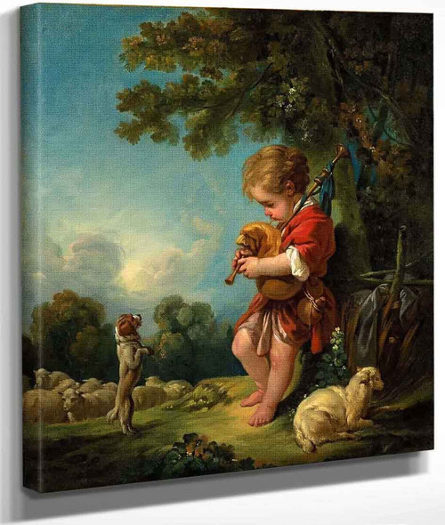 Shepherd Boy Playing Bagpipes By Francois Boucher
