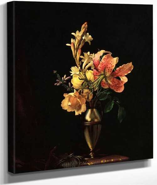 Still Life With Flowers In A Silver Vase By Martin Johnson Heade