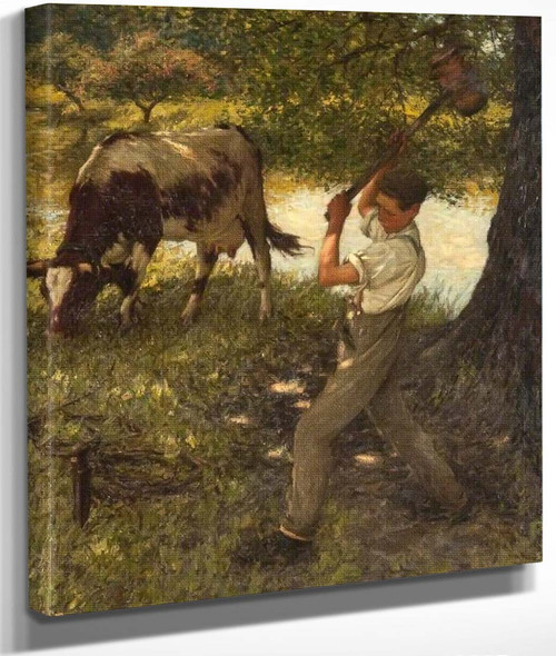 Stumping The Cow By Henry La Thangue