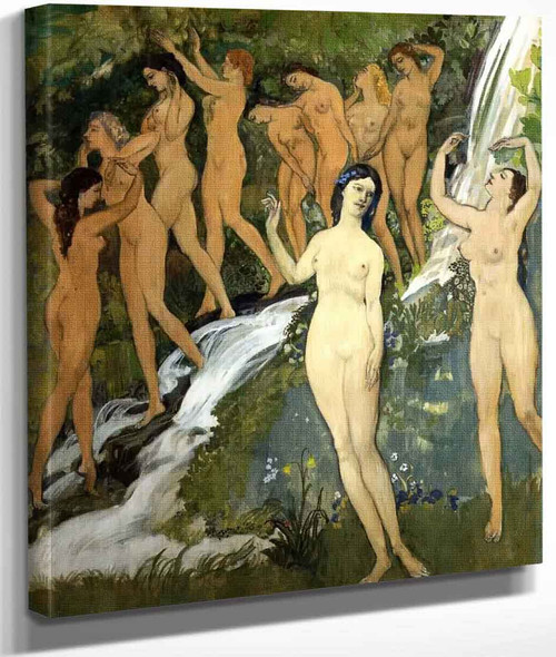 Ten Nudes By A Waterfall By Arthur B. Davies By Arthur B. Davies