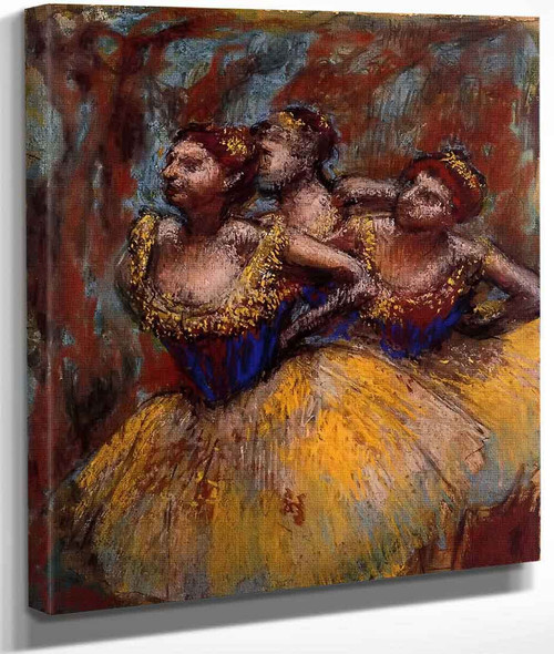 Three Dancers Yellow Skirts, Blue Blouses By Edgar Degas By Edgar Degas