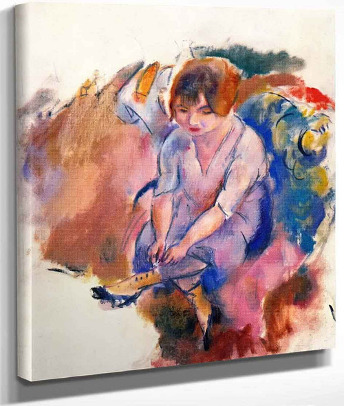 Young Woman Lacing Her Shoes By Jules Pascin By Jules Pascin