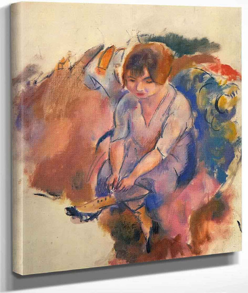 Young Woman Putting On Her Socks By Jules Pascin By Jules Pascin