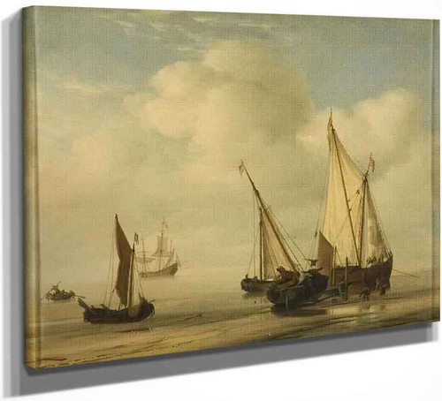 A 'Smalschip' With Sail Set At Anchor Close To The Shore By Willem Van De Velde The Younger