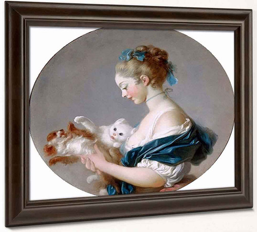 Girl Playing With A Dog And A Cat By Jean Honore Fragonard