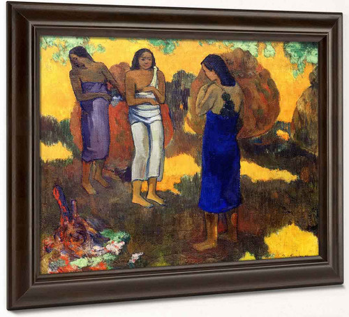 Three Tahitian Women Against A Yellow Background By Paul Gauguin