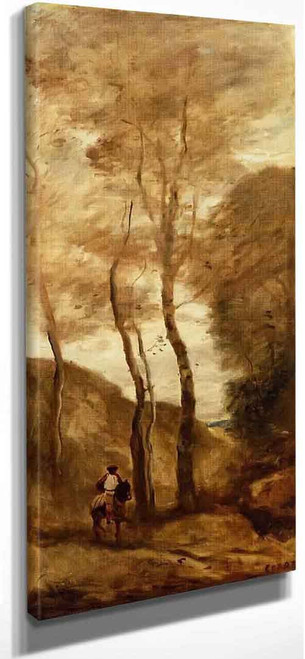 Horse And Rider In A Gorge By Jean Baptiste Camille Corot