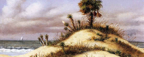 Florida Seascape With Sand Dune, Palm Tree, Yucca, Cactus And Sailboat By William Aiken Walker