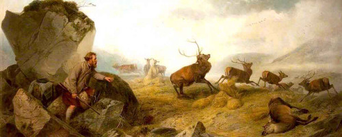 Hunter And Deer In A Highland Landscape By Richard Ansdell