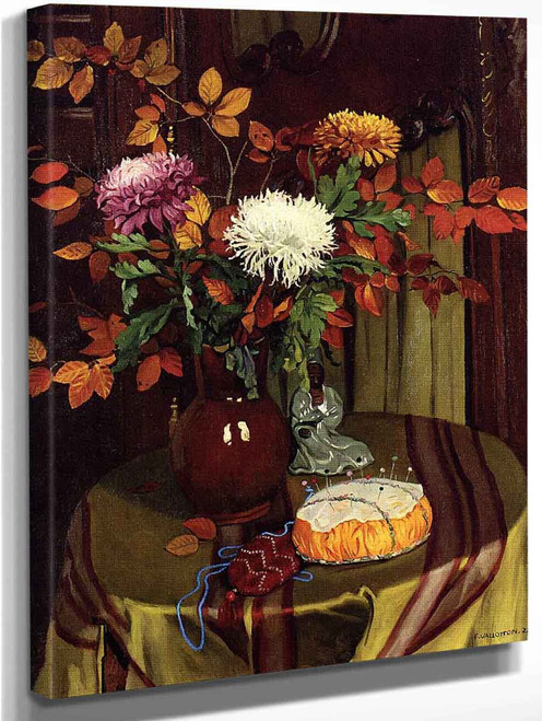 Chrysanthemums And Autumn Foliage By Felix Vallotton