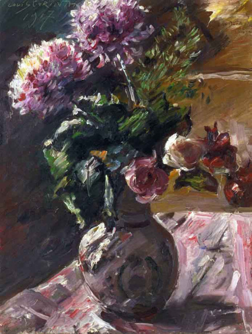 Chrysanthemums And Roses In A Jug By Lovis Corinth By Lovis Corinth
